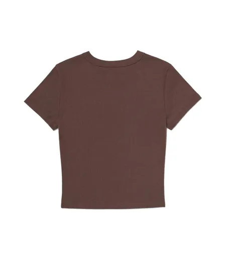 Womens/ladies Micro-rib Crop T-shirt Cocoa Solid Bella + Canvas