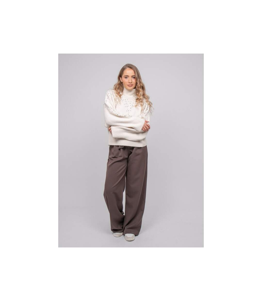 Pull maille col montant orné de strass KOBILIE - Dona X Lisa-4
