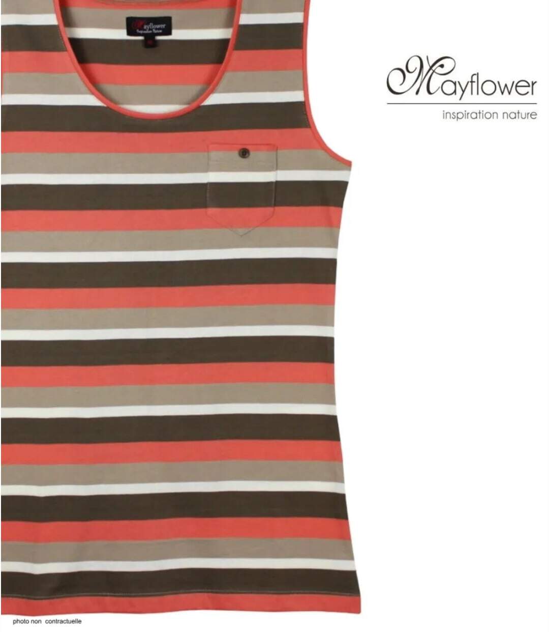 MAYFLOWER LILOU1 — Débardeur taupe / corail femme coton : l'alliance parfaite de la sobriété et de la fraîcheur-4