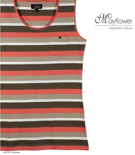 MAYFLOWER LILOU1 — Débardeur taupe / corail femme coton : l'alliance parfaite de la sobriété et de la fraîcheur