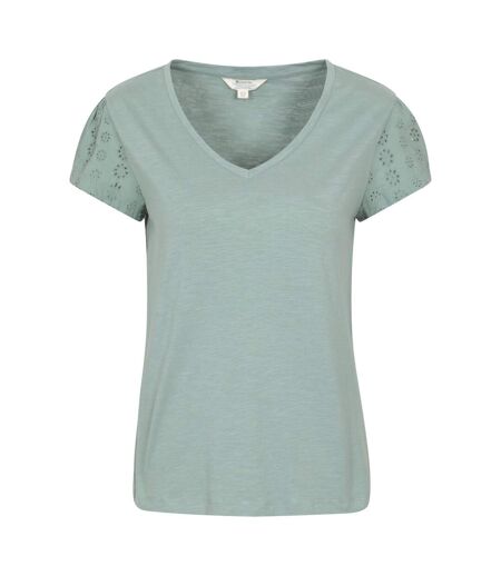 Womens/ladies Malaga Broderie Sleeve T-shirt Khaki Green Mountain Warehouse