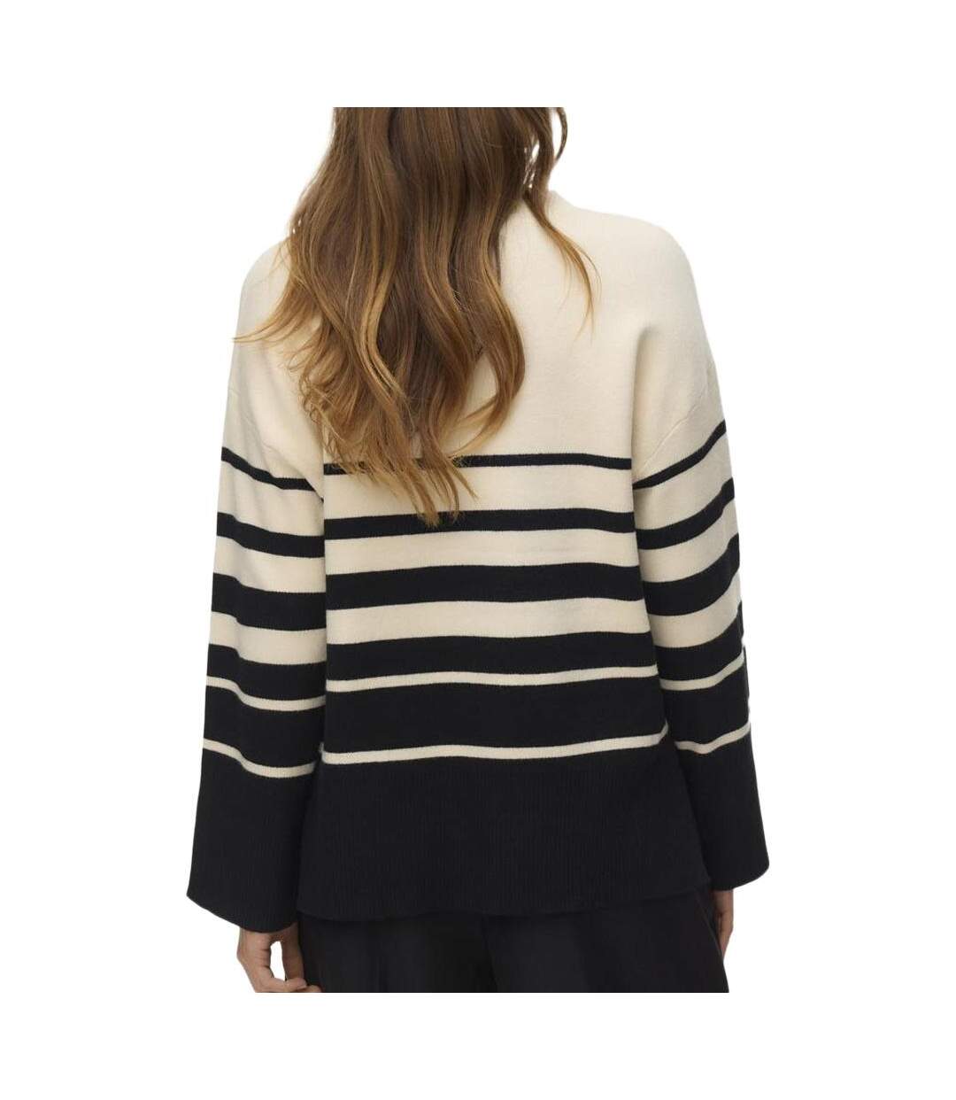 Pull beige/noir à rayures femme vero moda saba-2