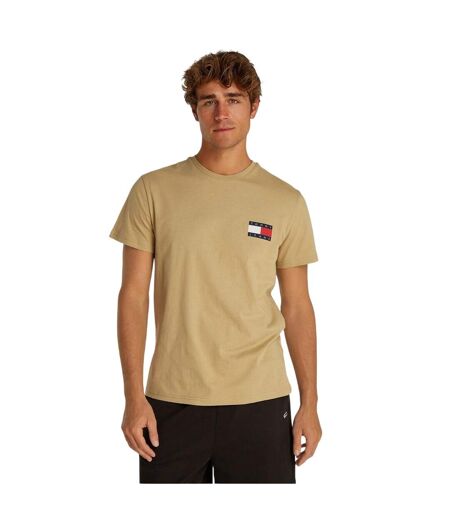 Mens Flag Crew Neck Slim T-shirt Tan Tommy Jeans