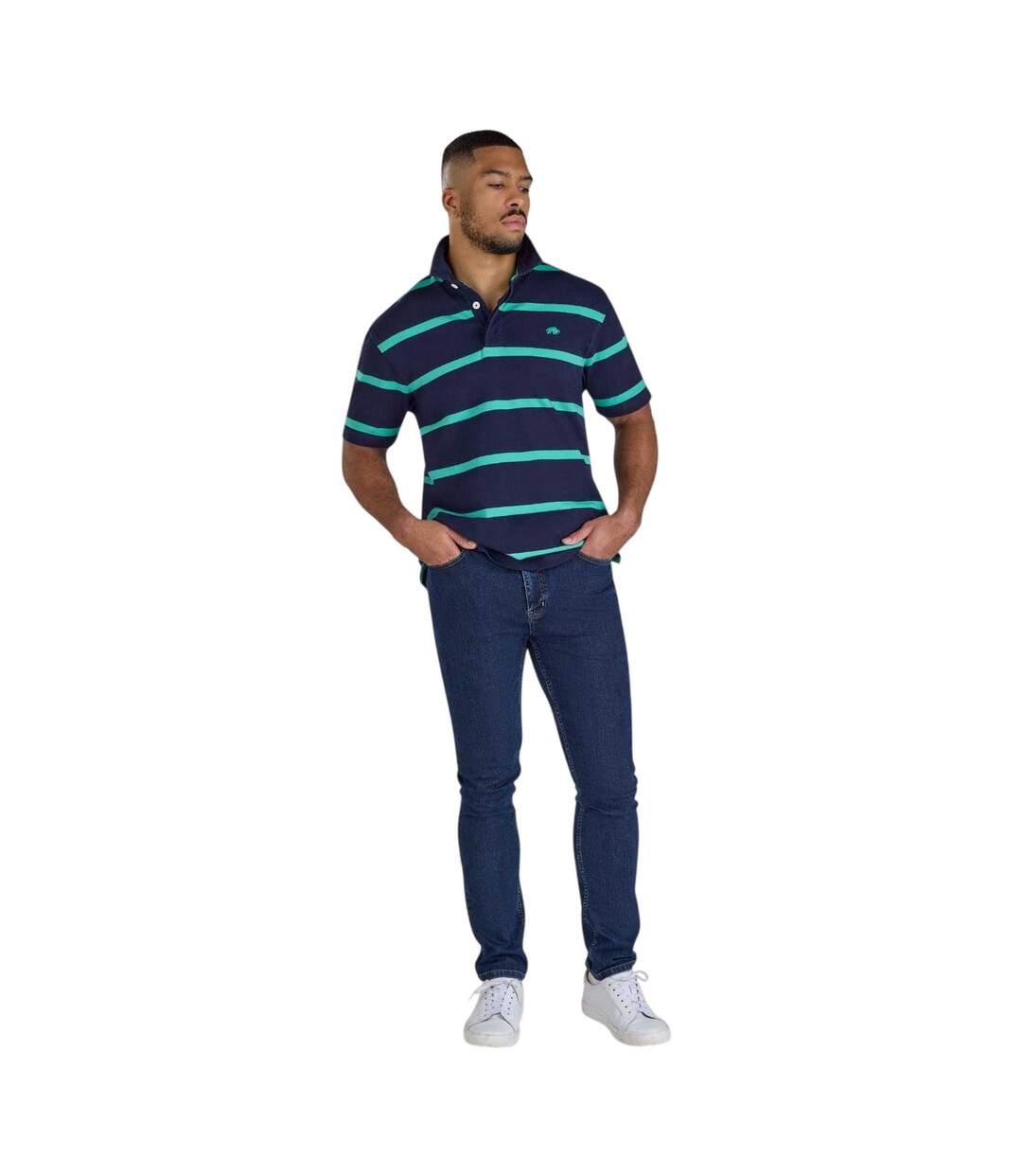 Mens Stripe Rugby Polo Shirt Navy Raging Bull-1