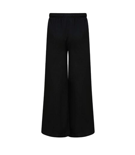 Womens/ladies Sustainable Wide Leg Jogging Bottoms Black Skinni Fit