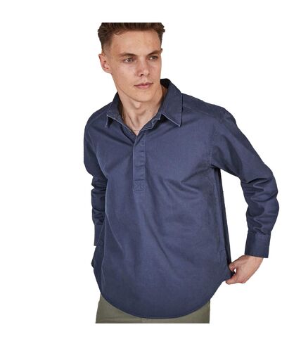 Mens pull over cotton drill shirt washed navy Front Row