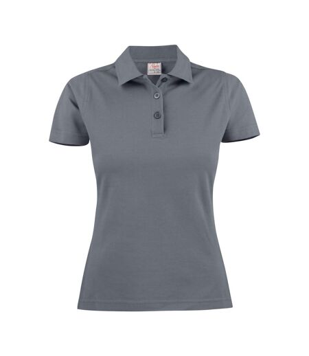 Womens/ladies Surf Light Melange Polo Shirt Steel Grey Printer