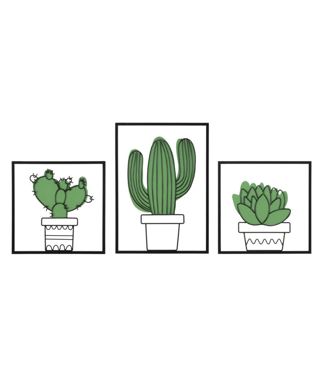 Lot de 3 Déco Murales Cactus 46cm Vert & Noir-1