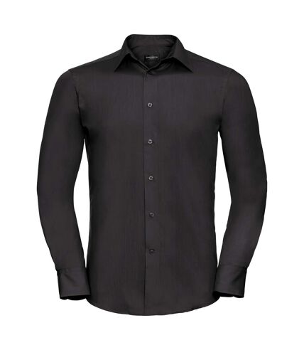 Russell Collection Mens Long Sleeve Poly-Cotton Easy Care Tailored Poplin Shirt (Black) - UTBC1018