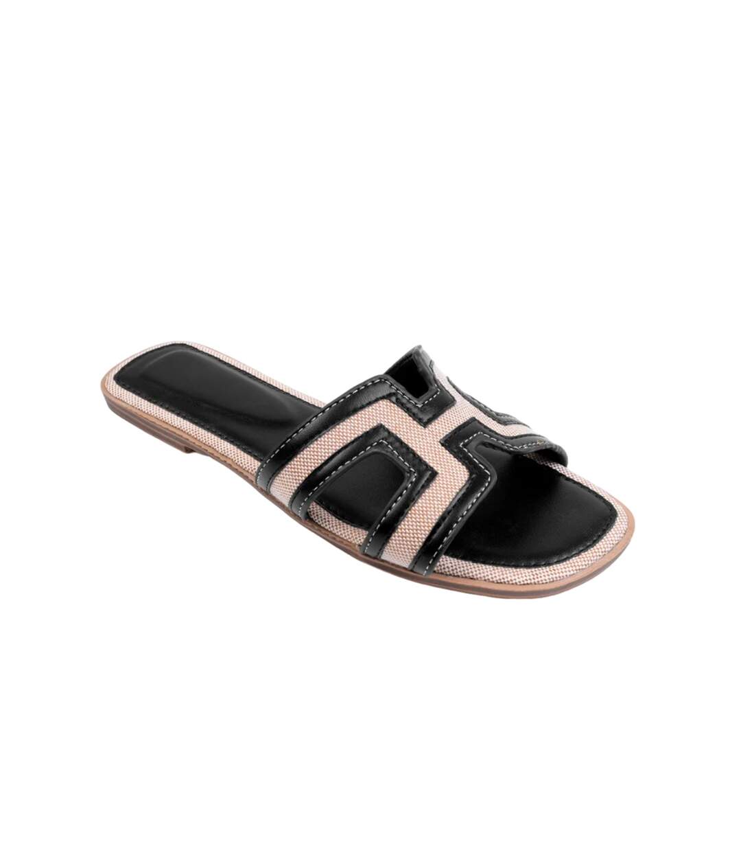 Womens/ladies pu wide flat sandals black Where´s That From-1