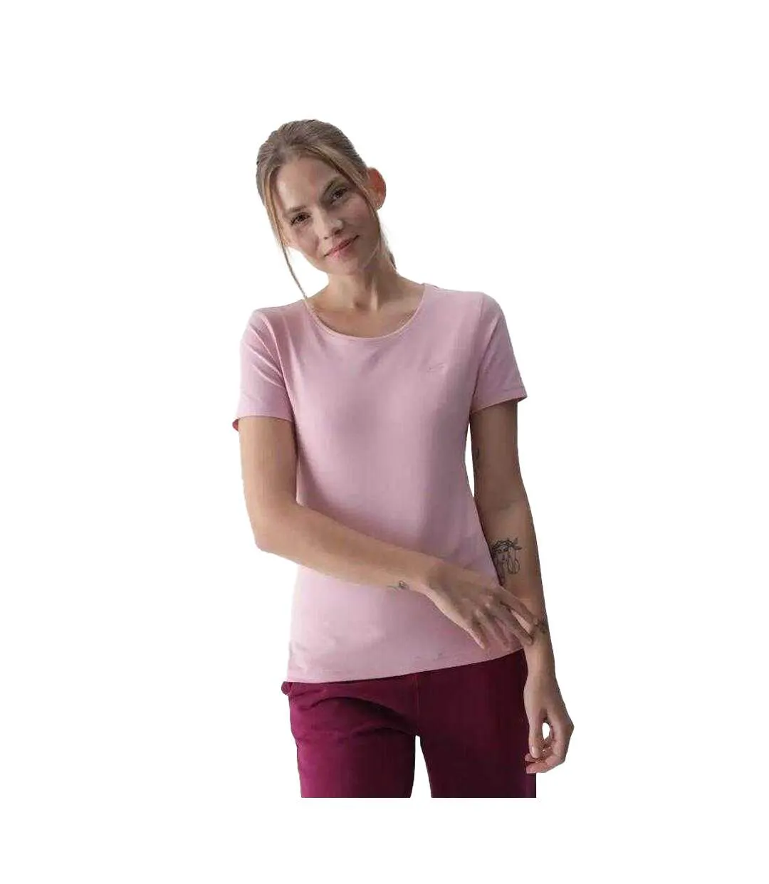 Womens/ladies Cotton Slim T-shirt Pink 4F-1