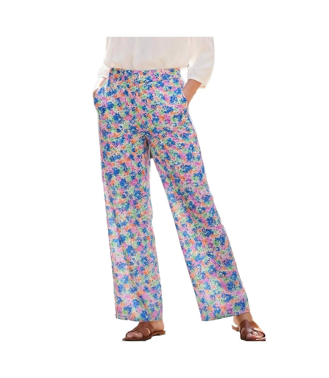 Pantalon fluide bleu/jaune/orange femme vero moda lucy-1