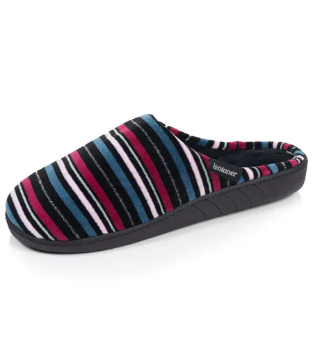 Isotoner Chaussons Mules femme microvelours semelle ergonomique, mousse à mémoire forme