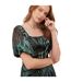 Robe Longue Manches Bouffantes Motif/style Tropical Femme Bleu Marine Lovedrobe-3