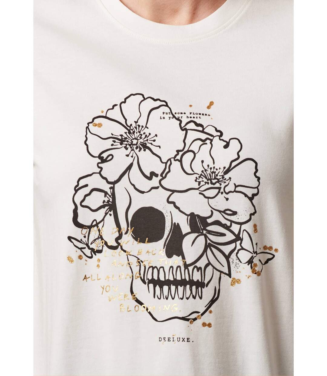 T-shirt manches courtes femme avec motif crâne et fleurs WONDERSKULL