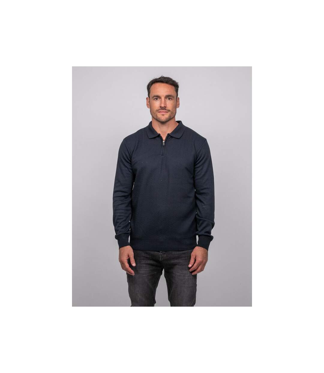 Pull polo manches longues col zippé LINETOX-1