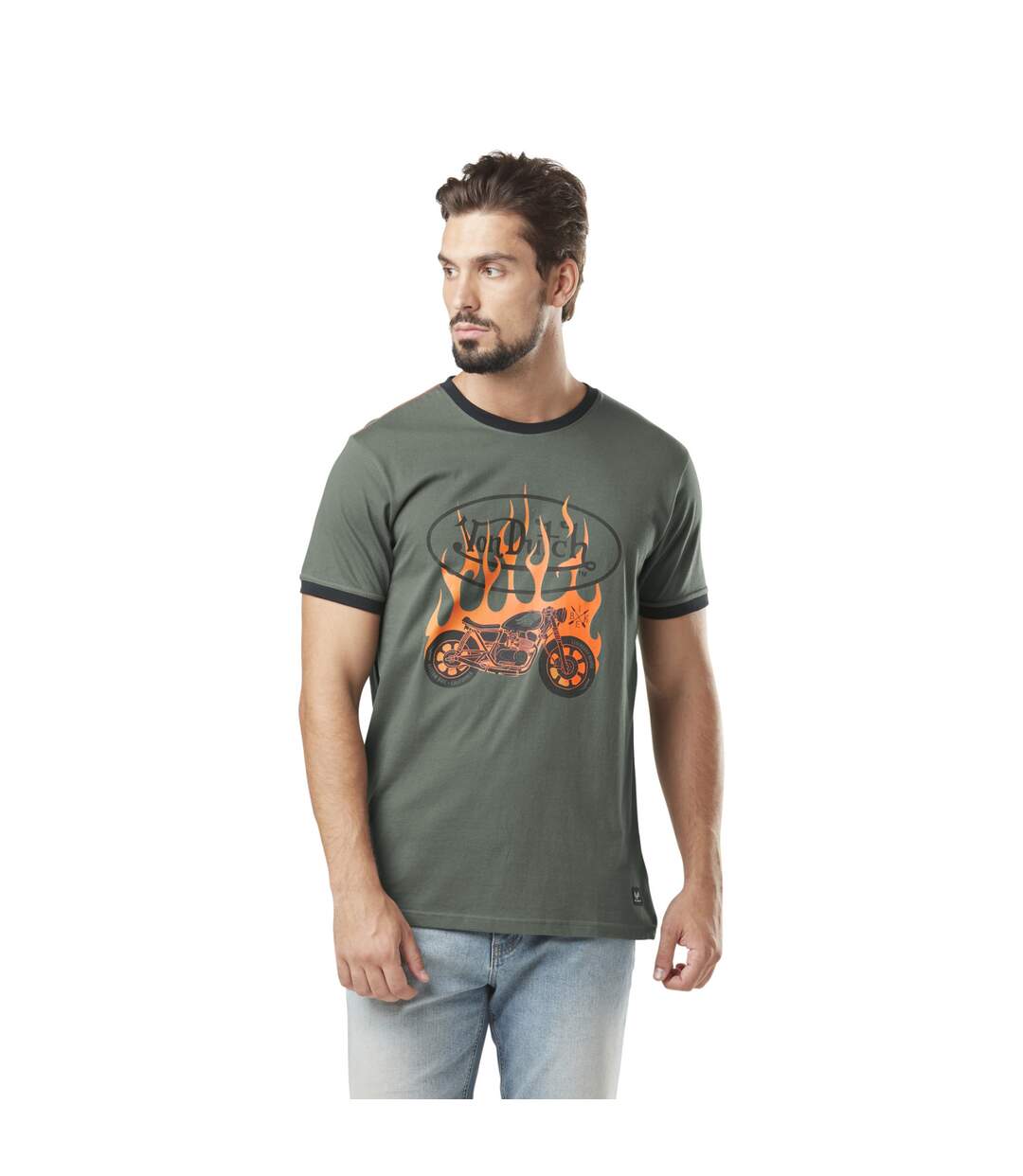 T-shirt homme col rond avec print en coton Fire Kaki Vondutch