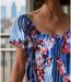 Robe manches courtes chic en noir et bleu avec imprimé floral, parfaite pour briller en toute occasion-4