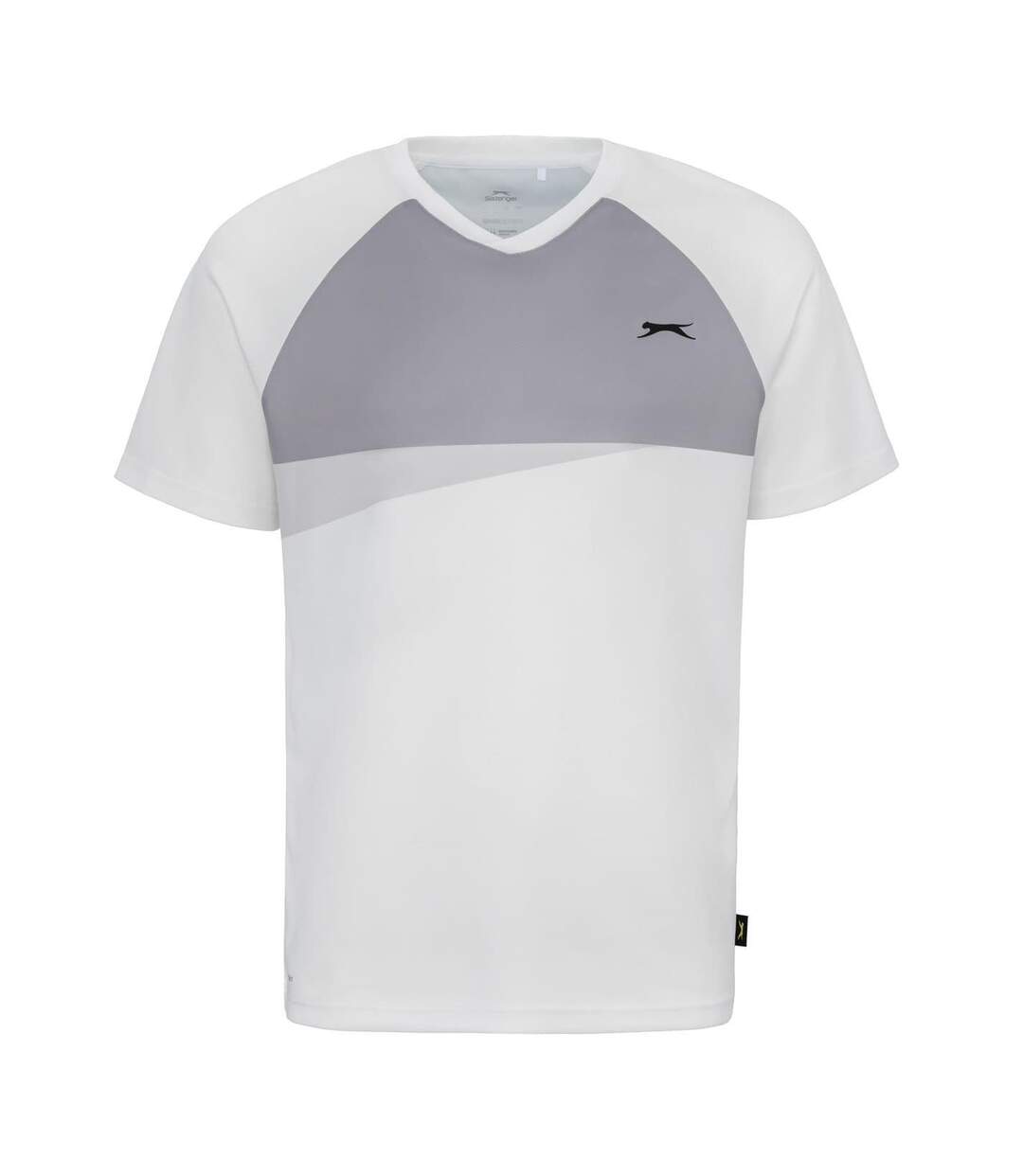 Mens Colour Block Logo Tennis T-shirt White Grey Slazenger-1