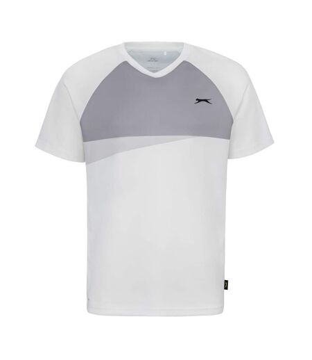 Mens Colour Block Logo Tennis T-shirt White Grey Slazenger