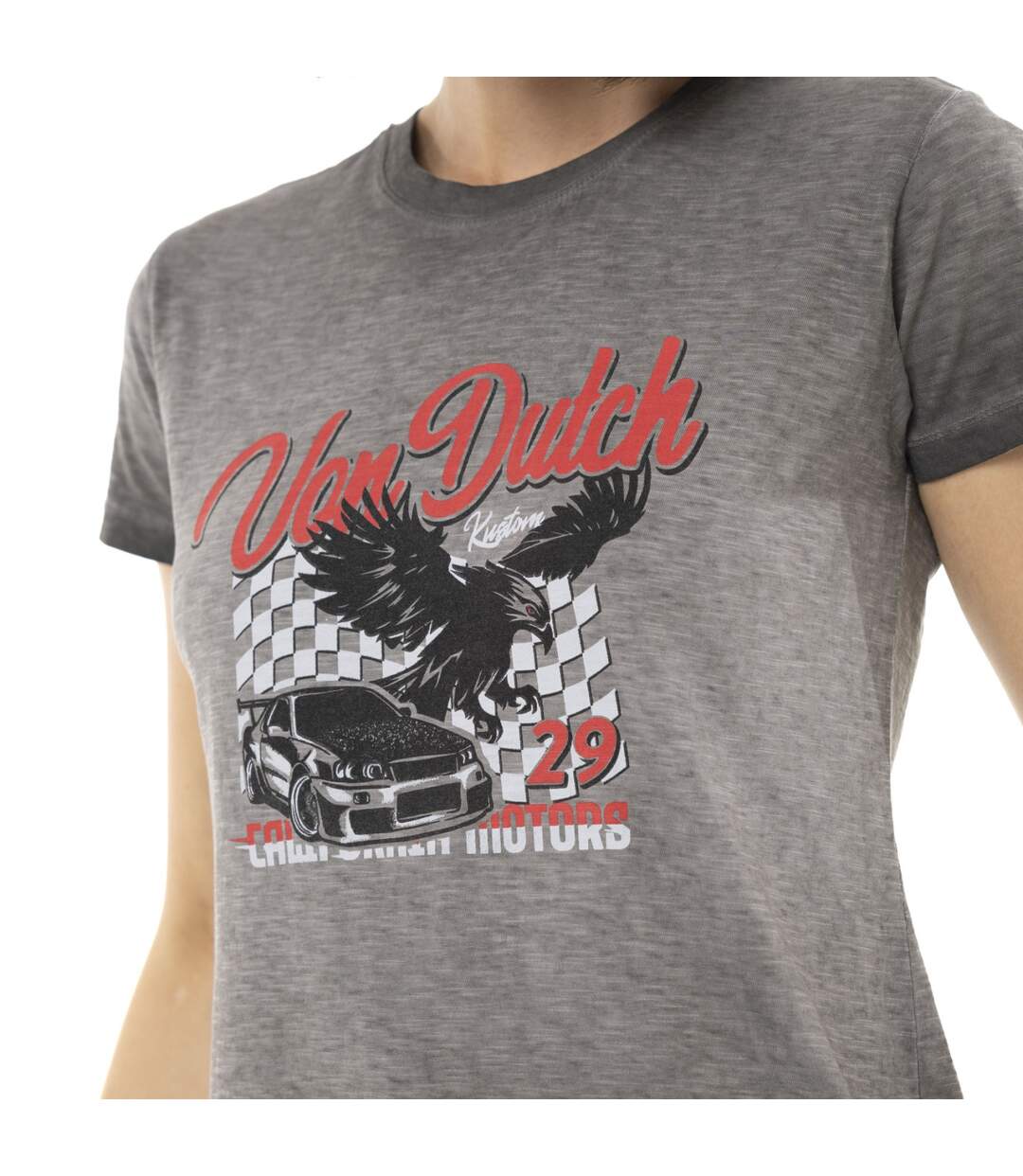 T-shirt femme uni flammé à col rond et print devant Fast Vondutch-2