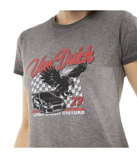 T-shirt femme uni flammé à col rond et print devant Fast Vondutch