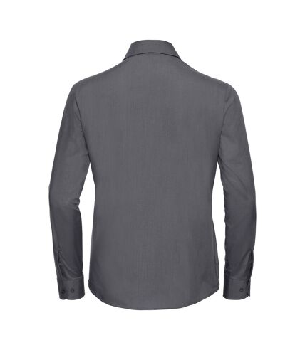 Russell Collection Womens/Ladies Poplin Easy-Care Long-Sleeved Shirt (Convoy Gray)