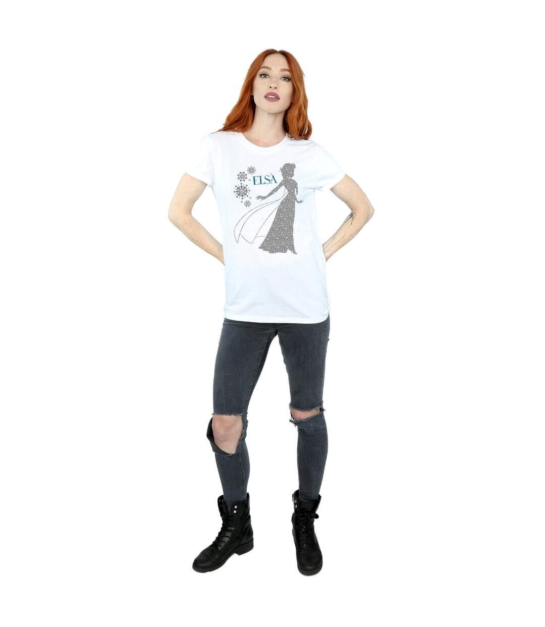 Disney Womens/Ladies Frozen Elsa Christmas Silhouette Cotton Boyfriend T-Shirt (Blanc) - UTBI24670-4
