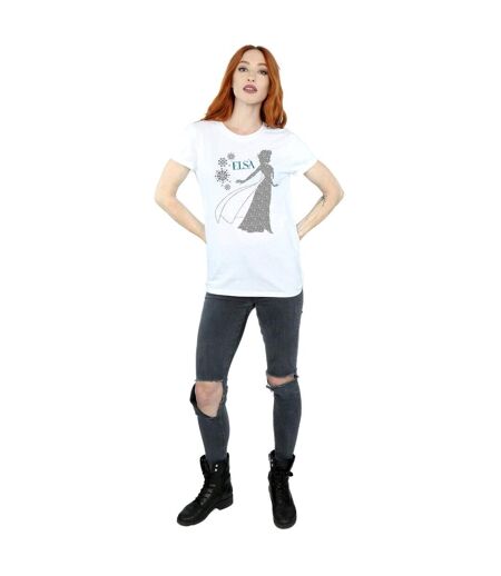 Disney Womens/Ladies Frozen Elsa Christmas Silhouette Cotton Boyfriend T-Shirt (Blanc) - UTBI24670