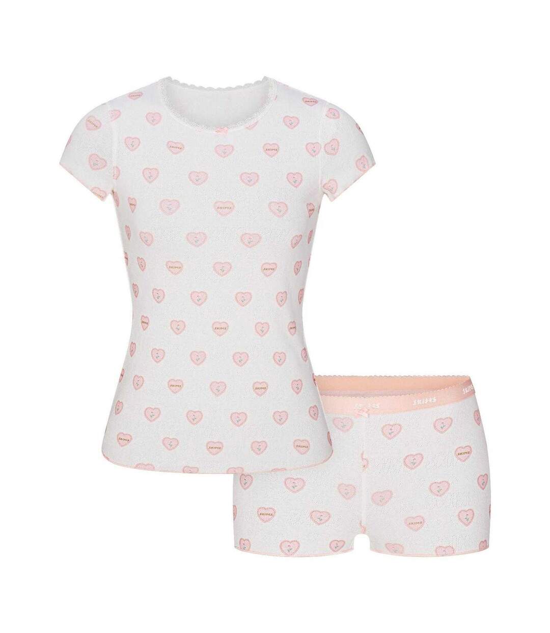 Ensemble Haut Et Short Motif/style Cœurs Femme Blanc Skims-2