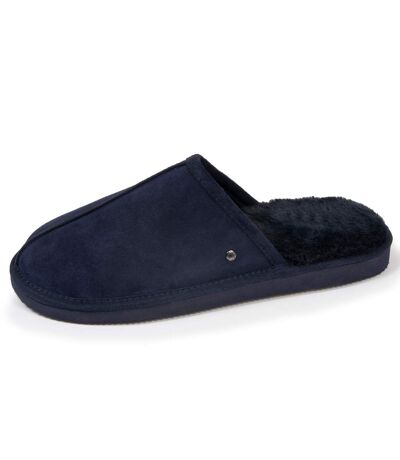 Isotoner Chaussons Mules homme en cuir et interieur ultra doux en fausse fourrure