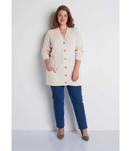 Gilet long boutonné torsades col V