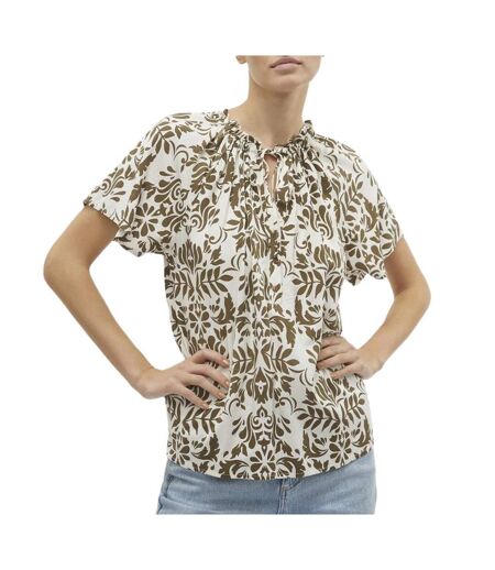 Blouse blanche/camel femme vero moda mima