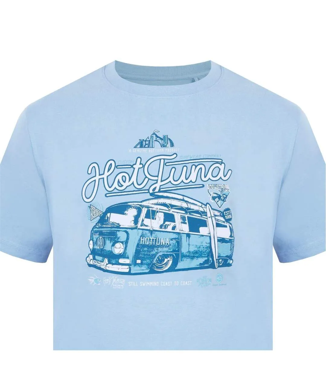 Mens Graphic Print Short-sleeved T-shirt Blue Hot Tuna-4