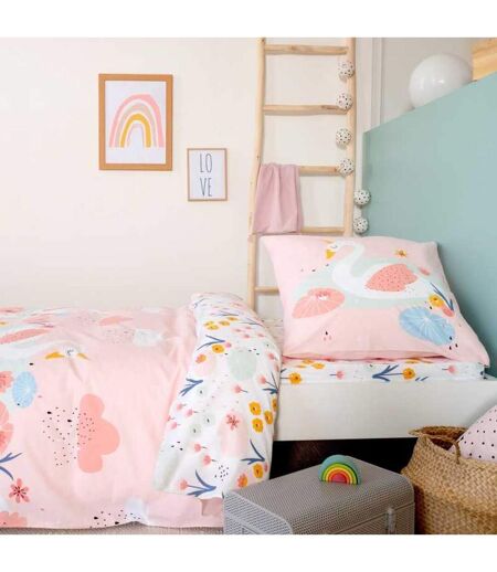Parure de lit enfant Cygne - Coton 57 fils/cm² - 140 x 200 cm - Rose