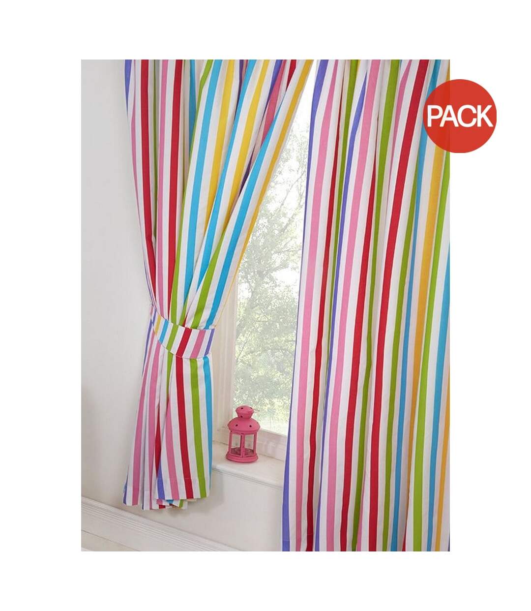 Pack of 2  Rainbow striped lined curtains  54in x 66in multicoloured Bedding & Beyond-1