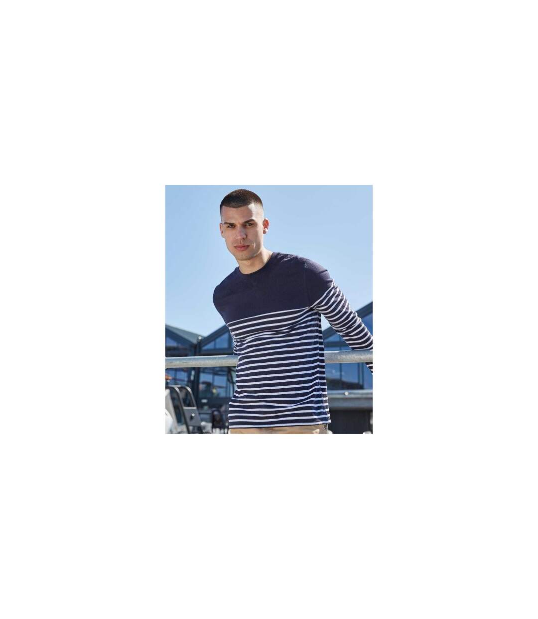 T-shirt Manches Longues Motif/style À Rayures Breton Homme Bleu Marine Blanc Front Row-1