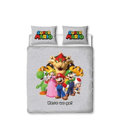 Super Mario Bros - Parure de lit HERE WE GO! (Gris / Multicolore) - UTAG2996