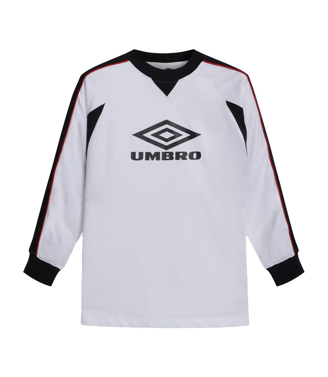 Mens panelled long-sleeved t-shirt brilliant white/black/fire whirl Umbro-1