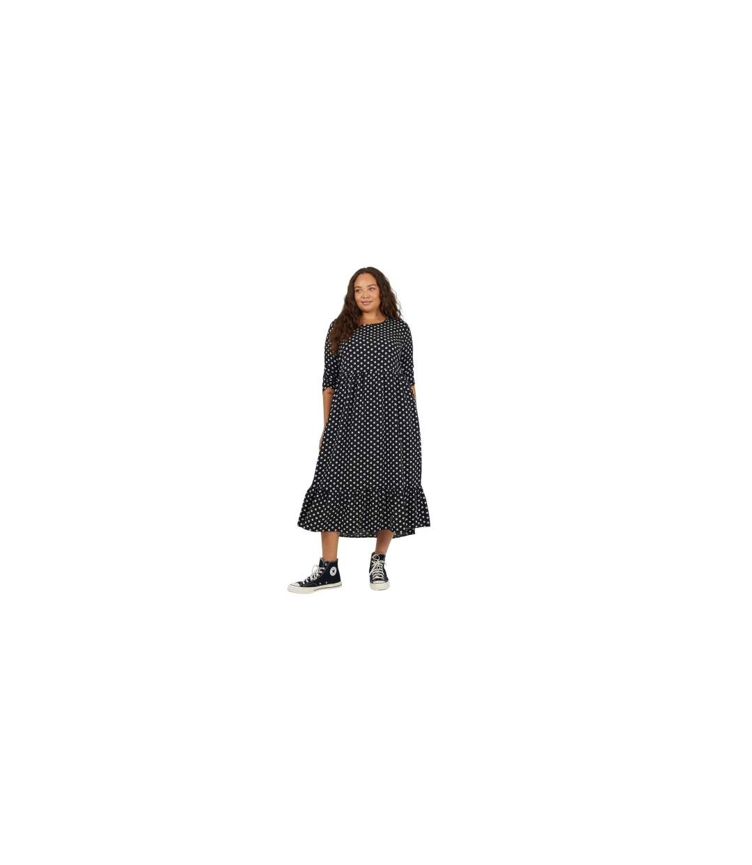 Womens/ladies Polka Dot 3/4 Sleeve Midi Dress Black White Brave Soul-1