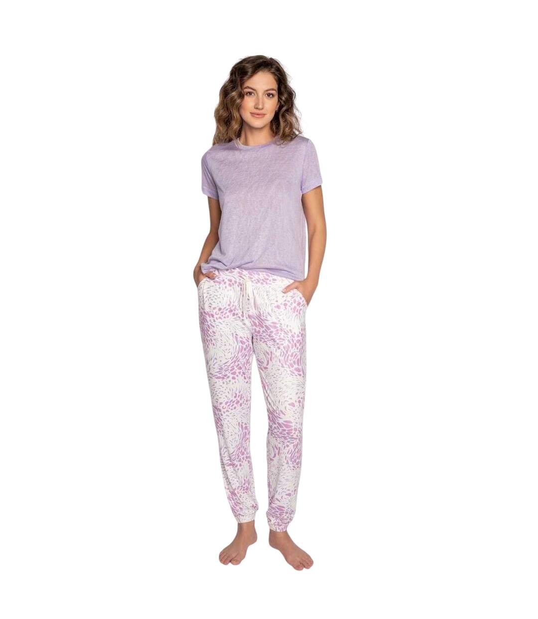 Womens/ladies Leopard Joggers Off White PJ Salvage-4