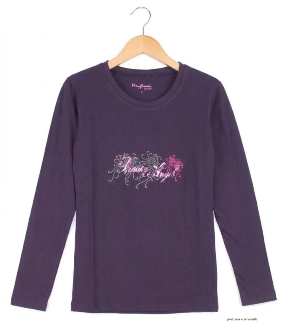 MAYFLOWER SH1060 – Tee-shirt manches longues violet col rond sérigraphié pour un style audacieux-2