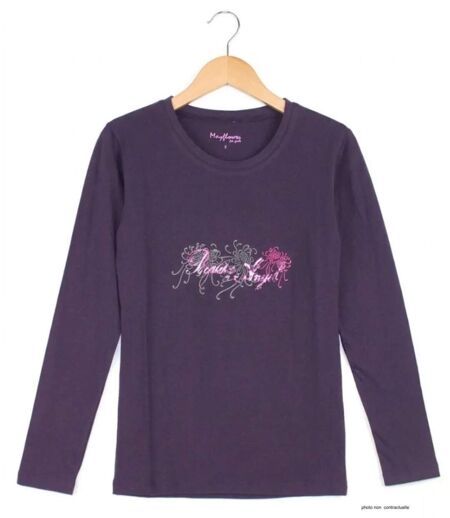 MAYFLOWER SH1060 – Tee-shirt manches longues violet col rond sérigraphié pour un style audacieux