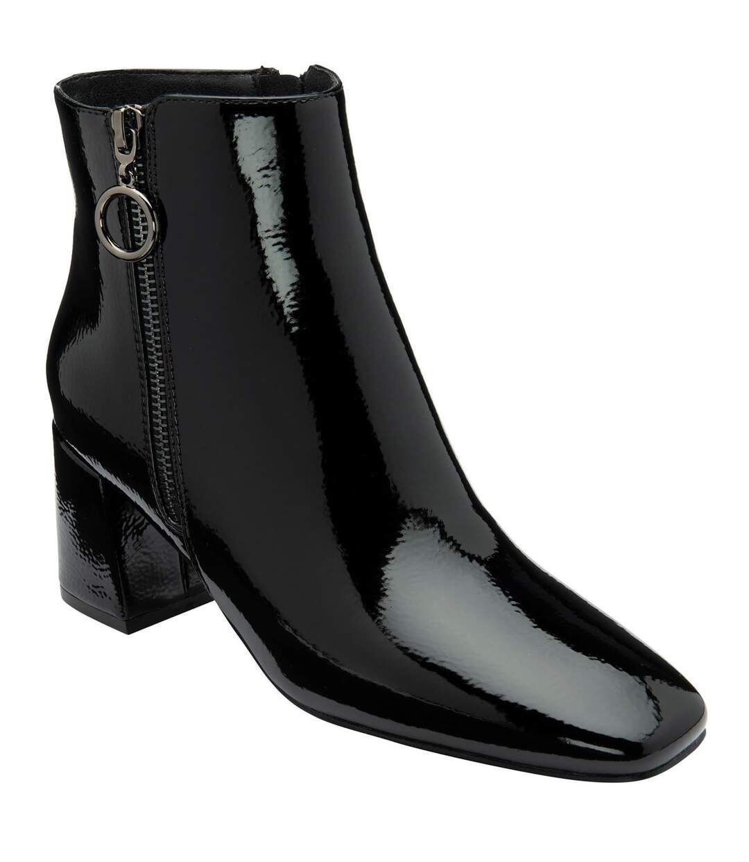 Womens/ladies Furiosa Block Heel Ankle Boots Black Patent Lotus Shoes-4