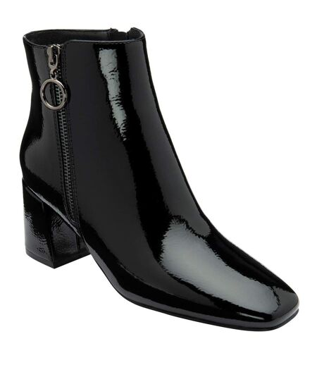 Womens/ladies Furiosa Block Heel Ankle Boots Black Patent Lotus Shoes