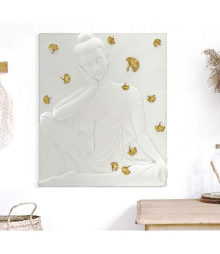 Décoration Murale en Résine Bouddha 55cm Blanc & Or