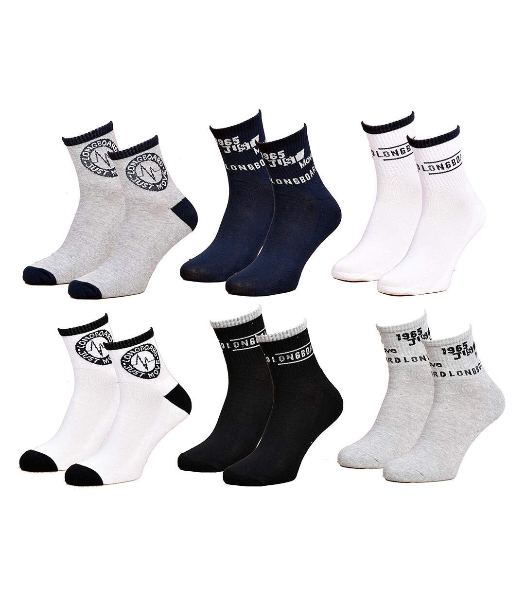 Chaussettes homme LONGBOARD Socquettes Tiges 2 tiers Pack de 6 Paires Bouclette intérieure