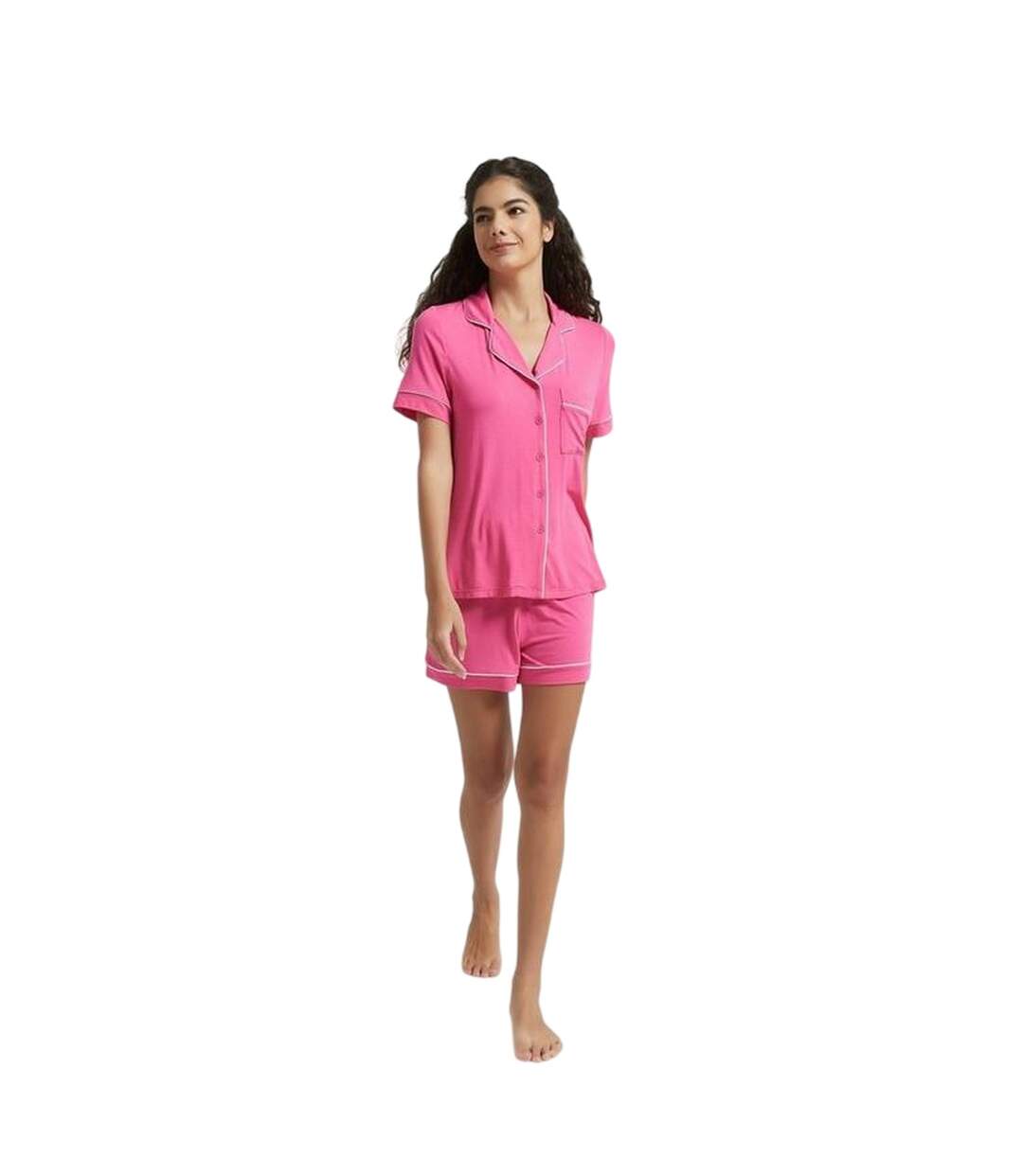 Womens/ladies Notch Neck Short Pyjama Set Pink Be You-1