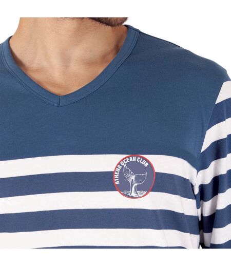 Pyjama long col rond homme Rayures Ocean Club Athena