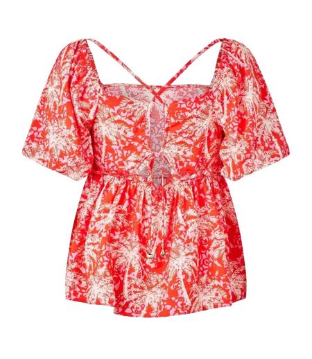Blouse Manches Bouffantes Femme Orange Blanc Biba